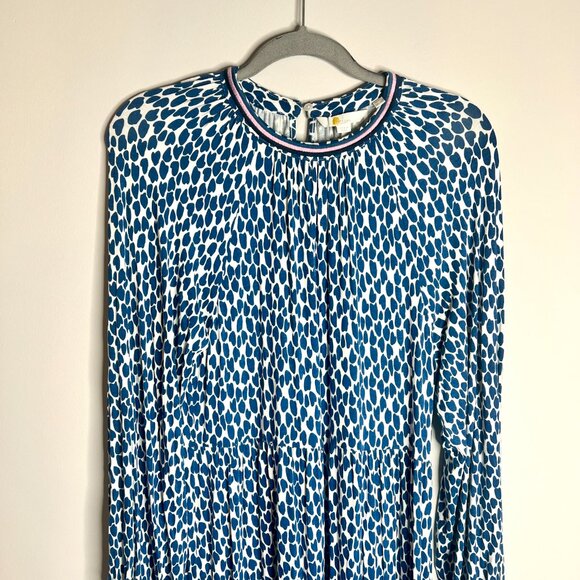 Boden Blue White Spotted Print Tiered Bohemian Midi Dress Long Sleeve Sz 8R - Picture 3 of 6